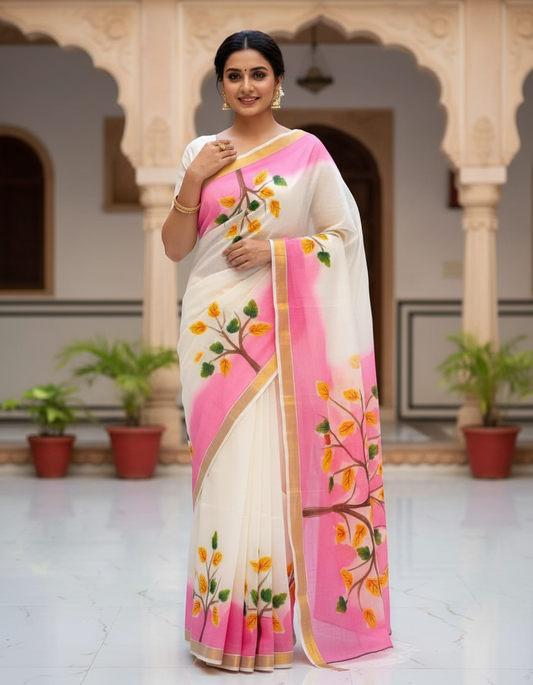 Pure Cotton Hand Printed Handlom Saree