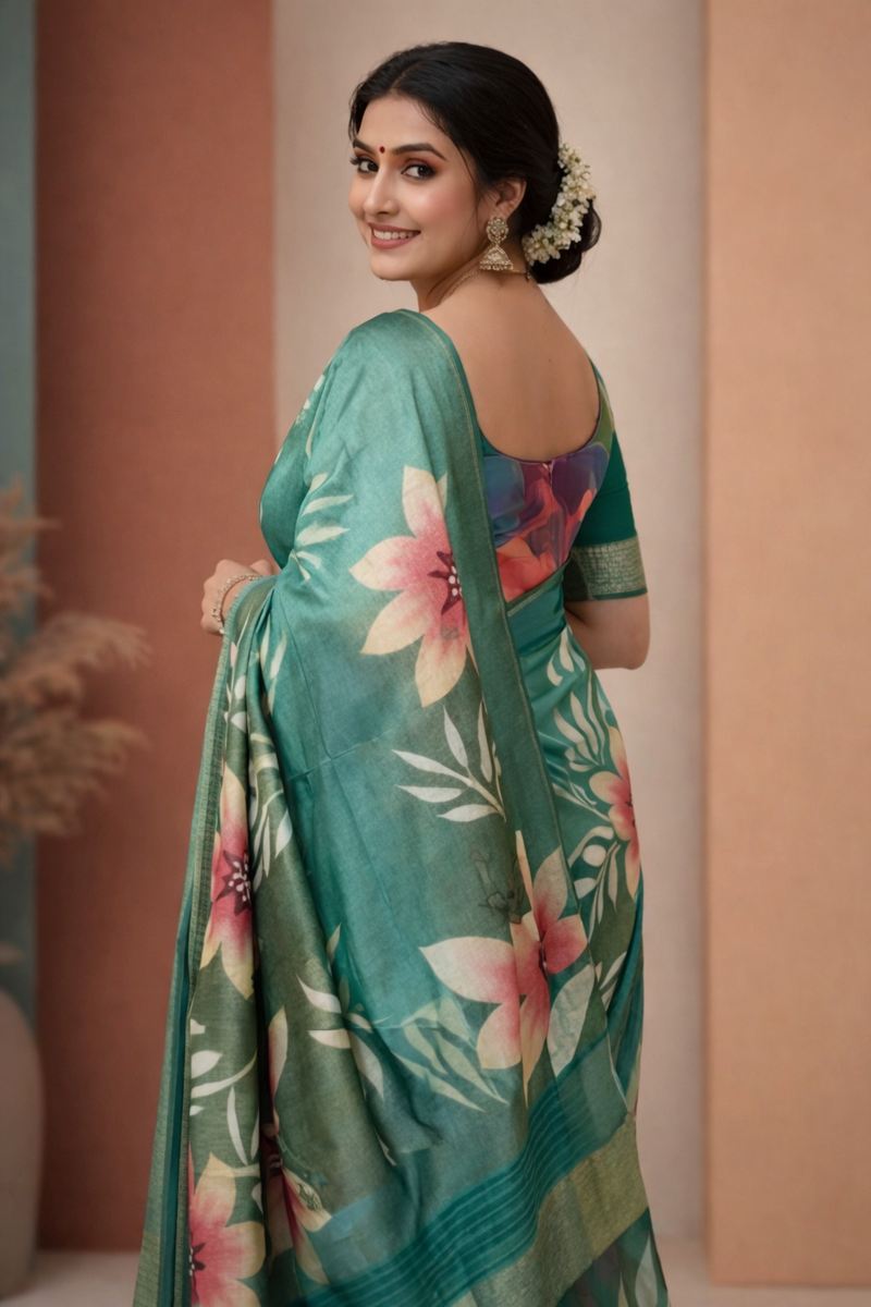 Bishnuper Floral Print Silk Saree With Bloose Peice