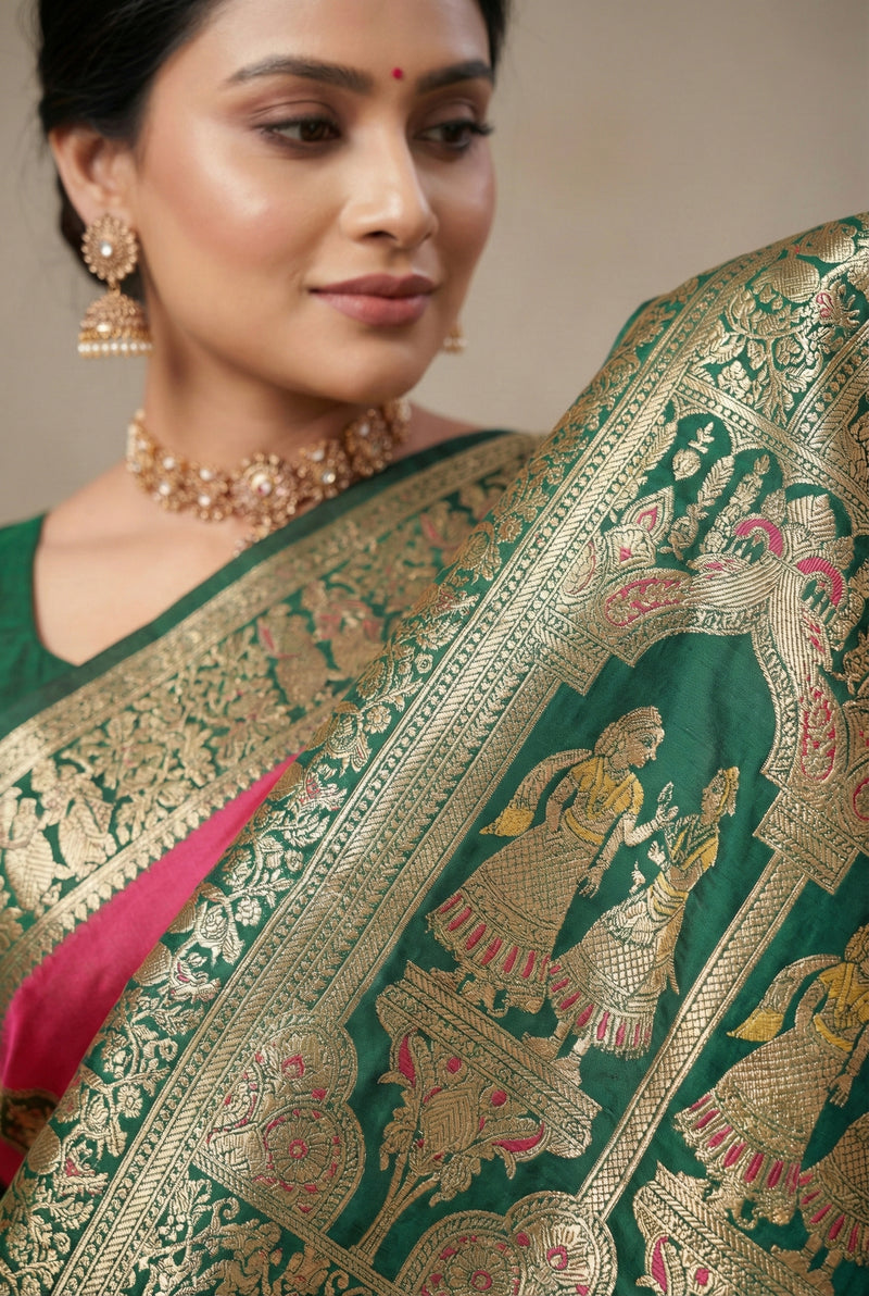 Women Swarnachari Crimson Red Silk Blend Saree.