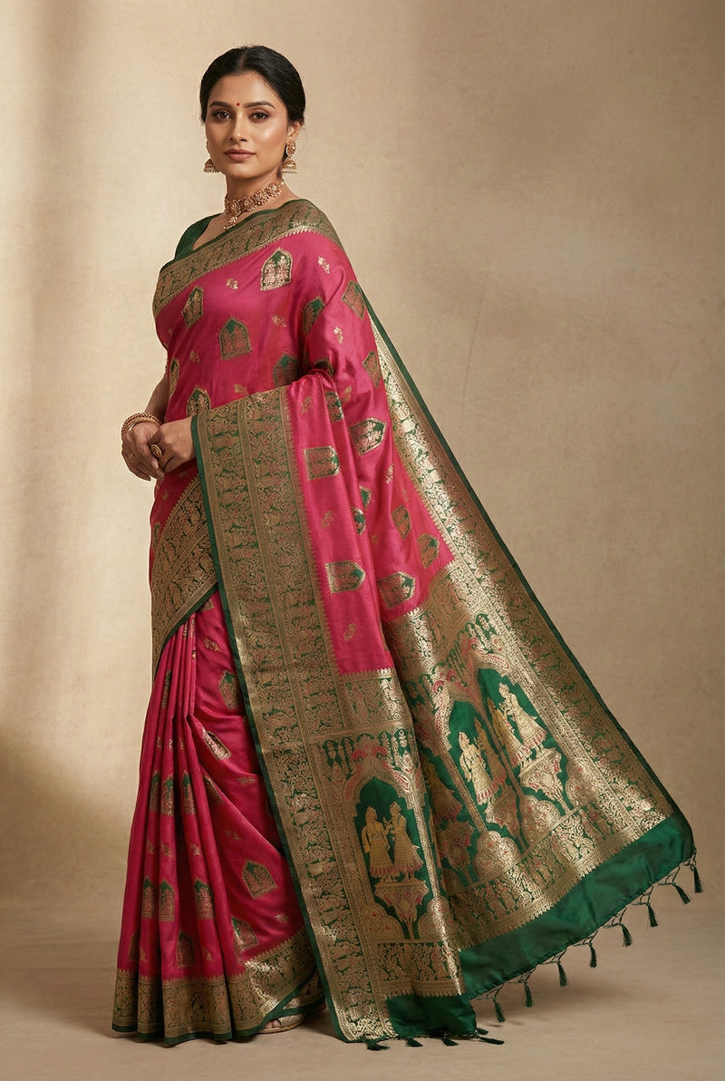 Women Swarnachari Crimson Red Silk Blend Saree.